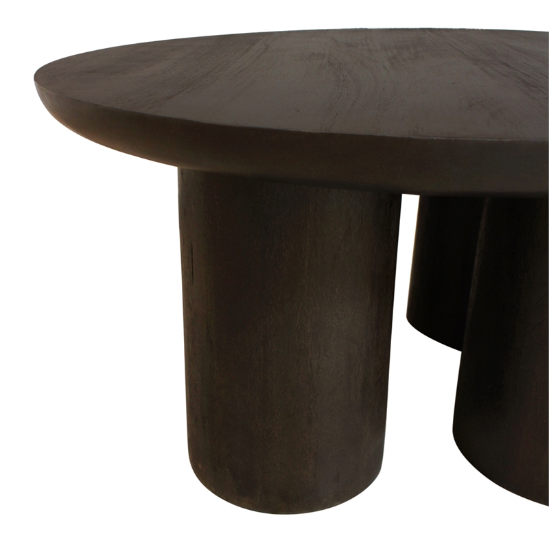Pemberly Row Solid Mango Wood Round Coffee Table in Dark Brown Finish