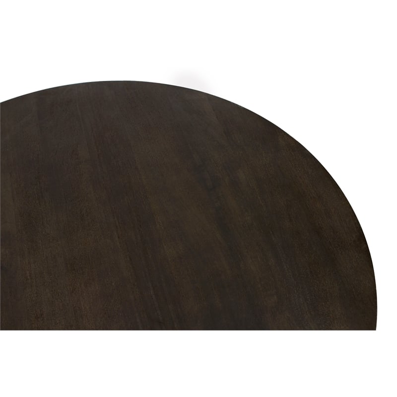 Pemberly Row Solid Mango Wood Round Coffee Table in Dark Brown Finish