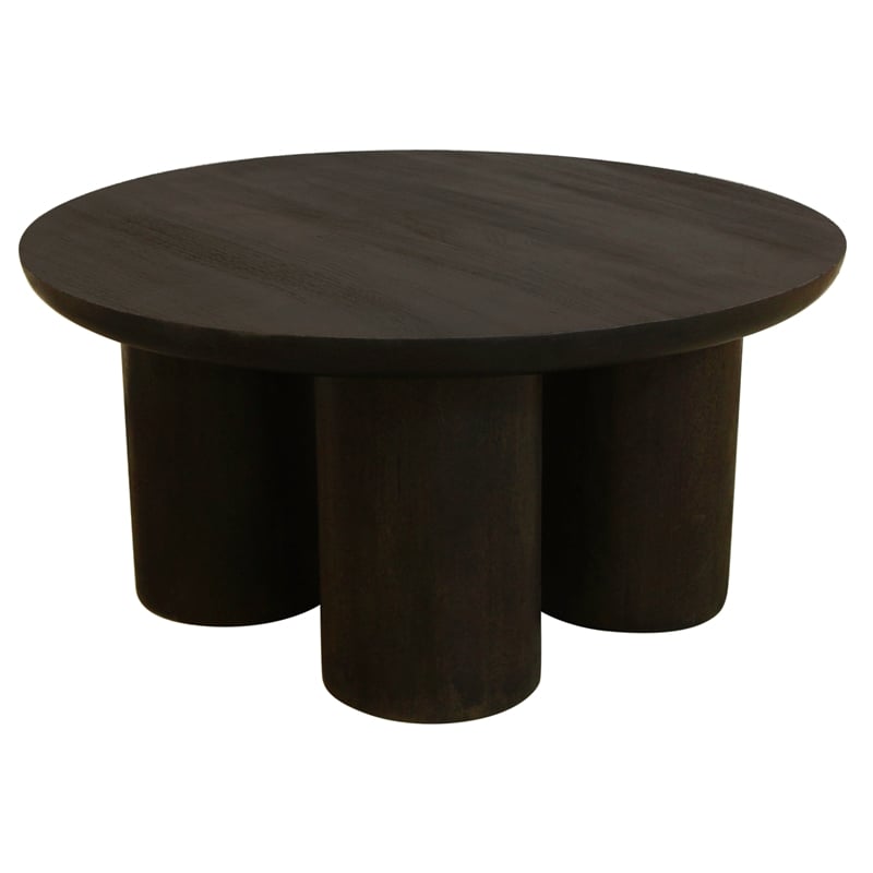 Pemberly Row Solid Mango Wood Round Coffee Table in Dark Brown Finish