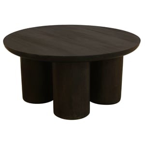 Pemberly Row Solid Mango Wood Round Coffee Table in Dark Brown Finish