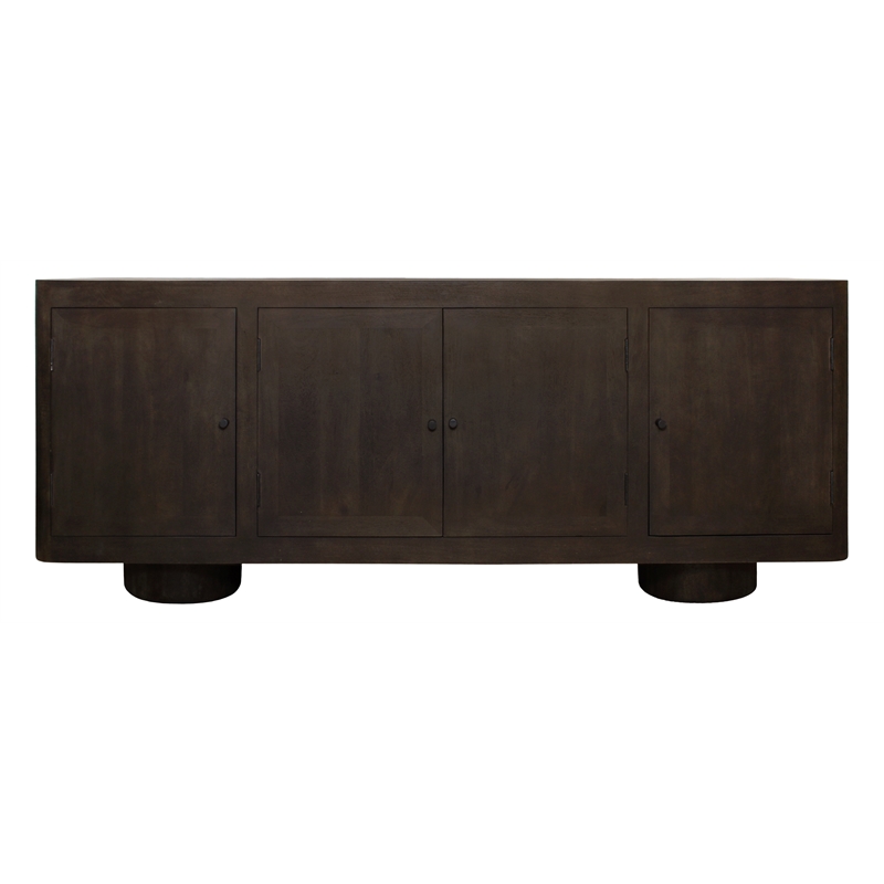 Pemberly Row Solid Mango Wood 4-Door Sideboard in Dark Brown Finish