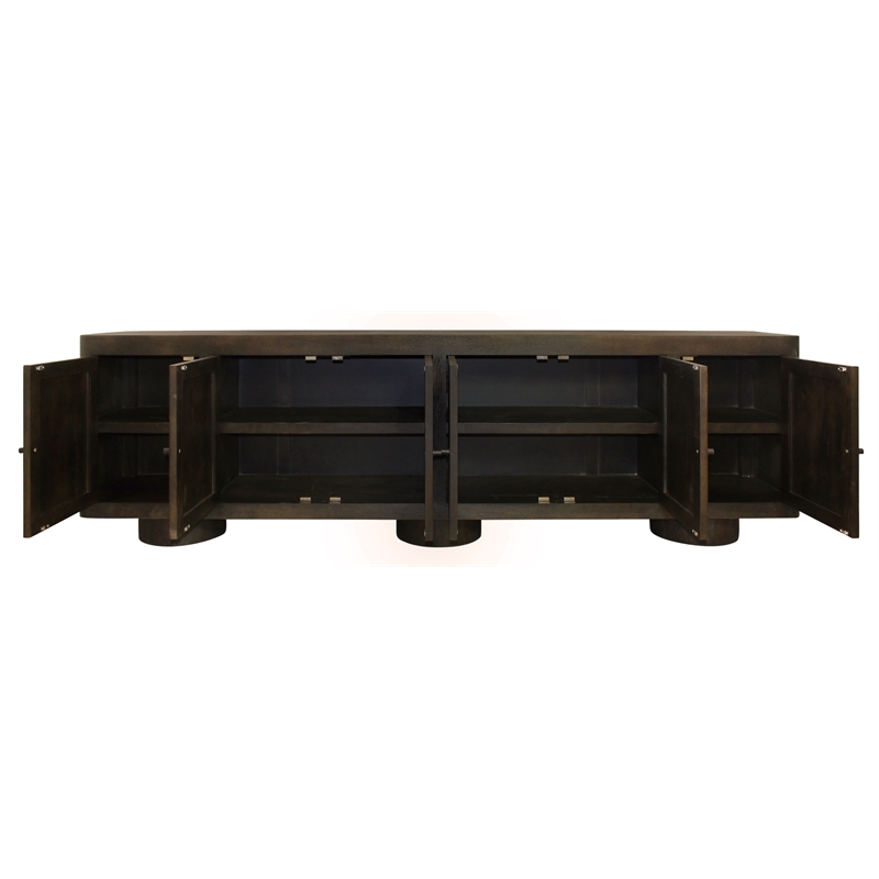 Pemberly Row Solid Mango Wood 6-Door Sideboard in Dark Brown Finish