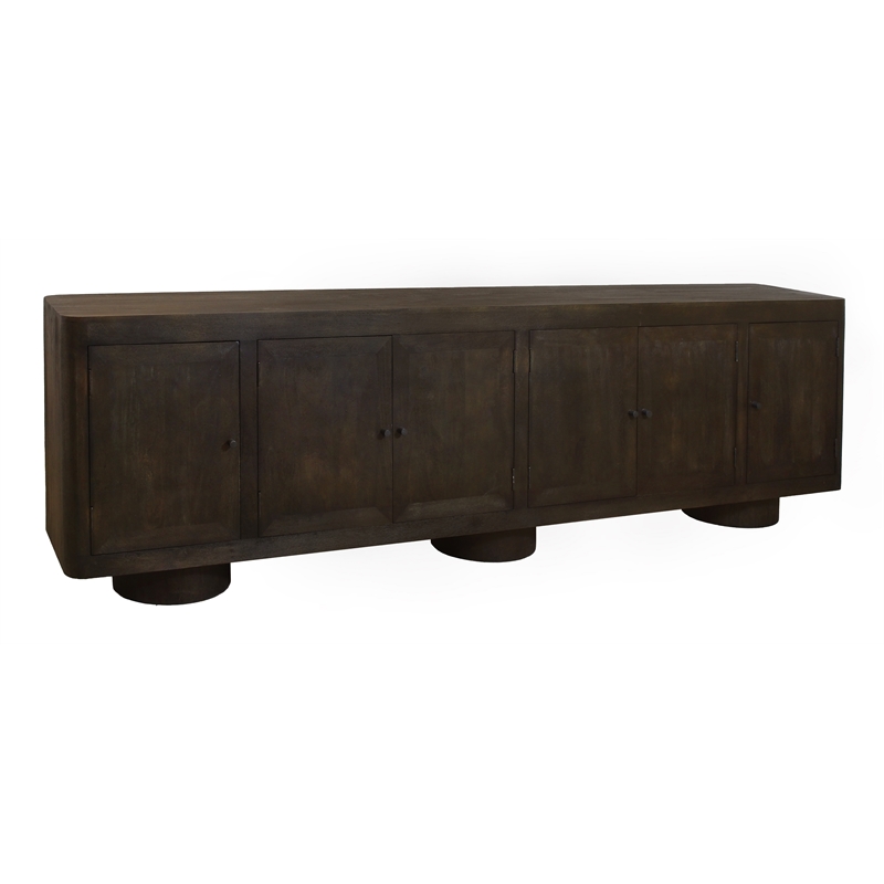 Pemberly Row Solid Mango Wood 6-Door Sideboard in Dark Brown Finish