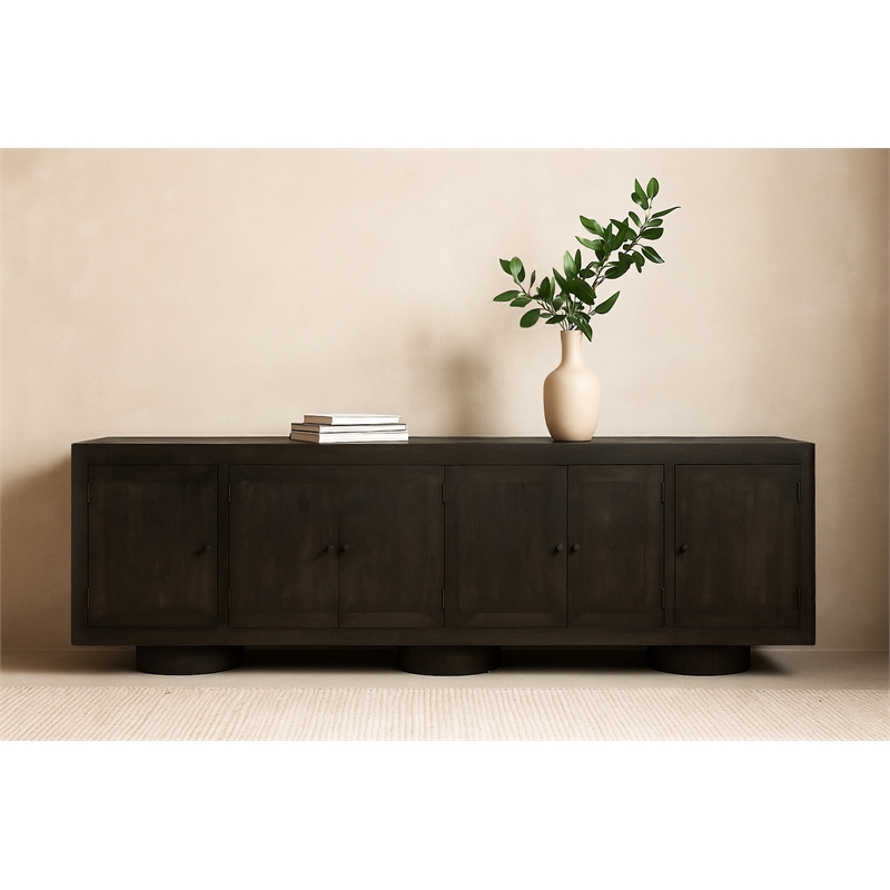 Pemberly Row Solid Mango Wood 6-Door Sideboard in Dark Brown Finish