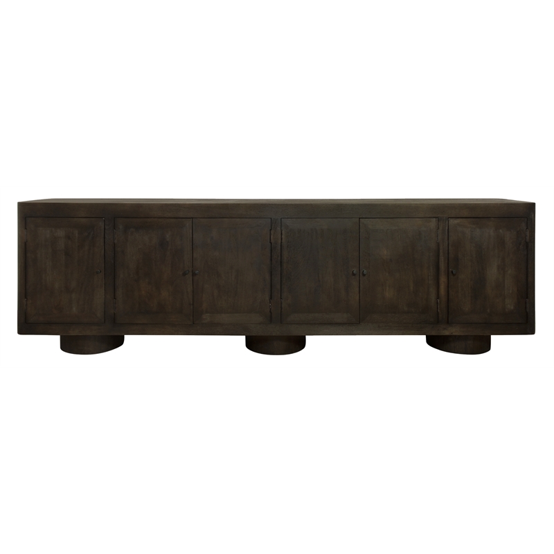 Pemberly Row Solid Mango Wood 6-Door Sideboard in Dark Brown Finish