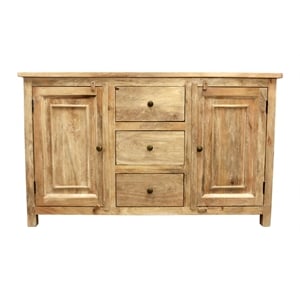 Pemberly Row 60&quot 3-Drawer 2-Door Solid Mango Wood Sideboard in Natural