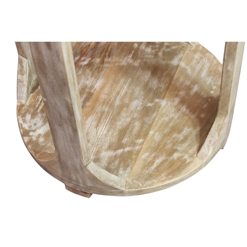 Pemberly Row Round Solid Mango Wood End Table with Shelf in Coastal Natural
