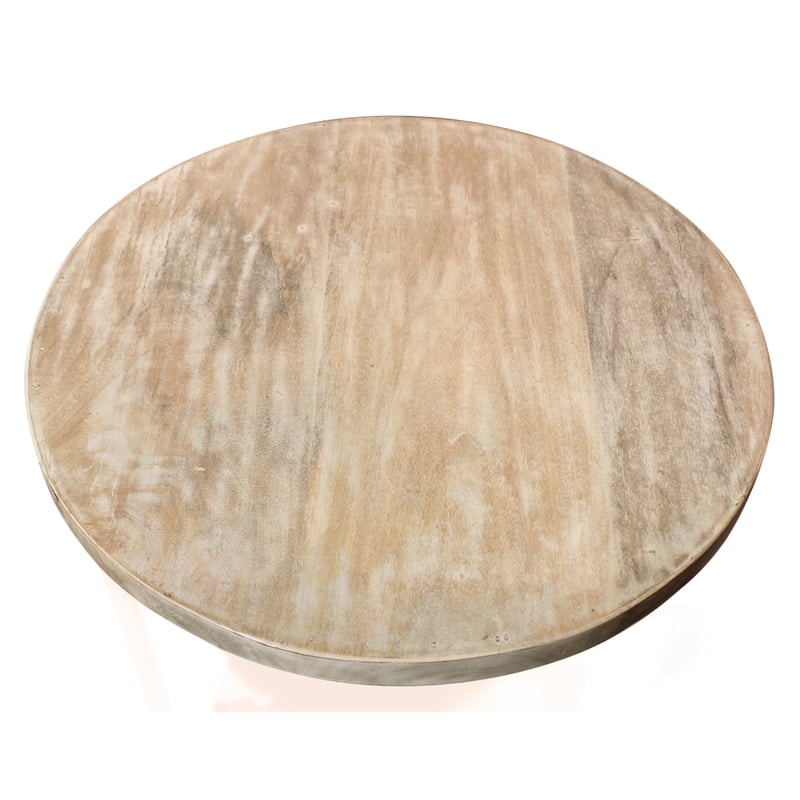 Pemberly Row Round Solid Mango Wood End Table with Shelf in Coastal Natural