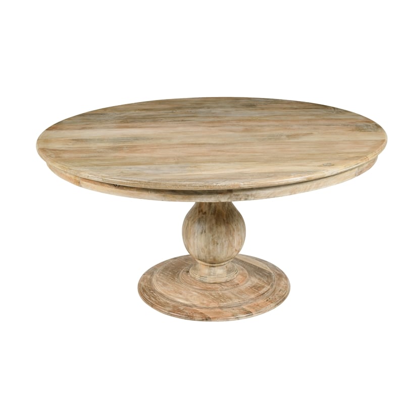 Pemberly Row Pedestal Dining Table in Coastal Natural Mango Solid Wood