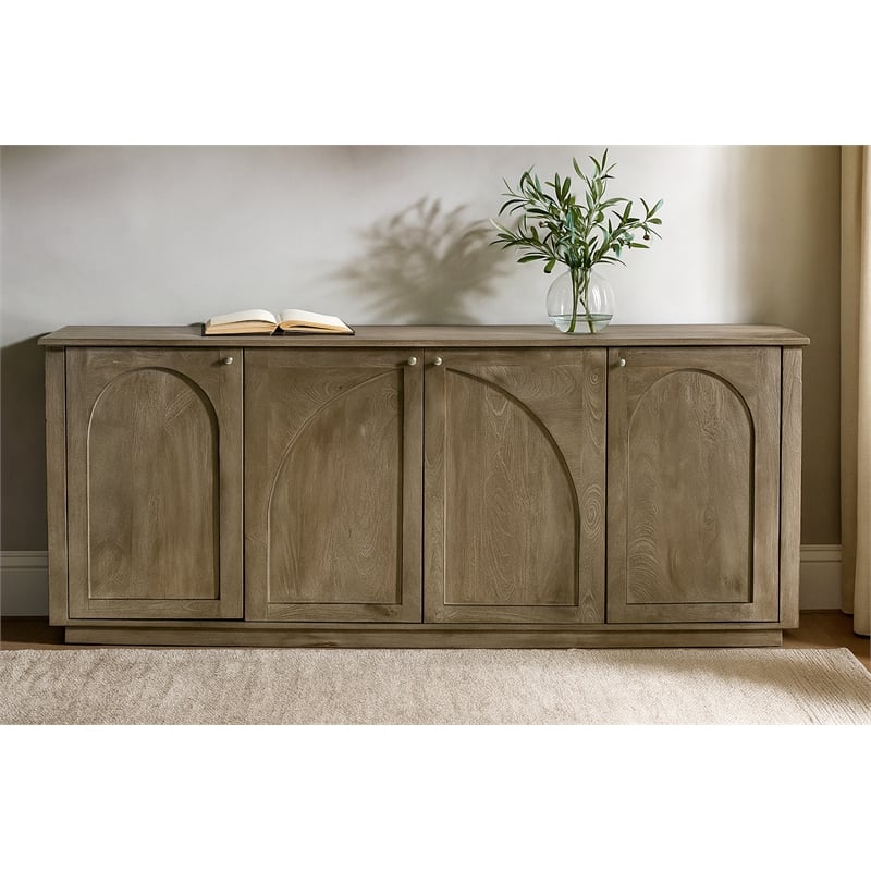 Pemberly Row 4-Door Solid Wood Sideboard in North Creek Brown Finish