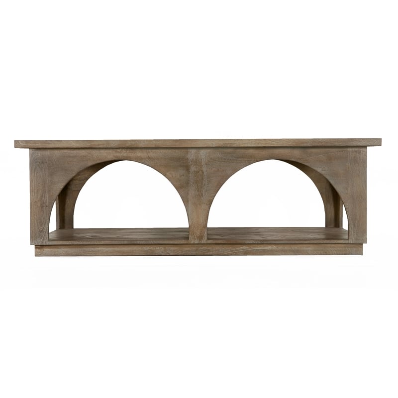 Pemberly Row Solid Mango Wood Coffee Table in North Creek Brown Finish
