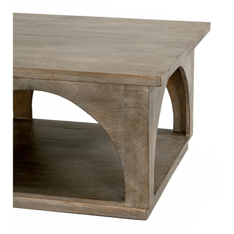 Pemberly Row Solid Mango Wood Coffee Table in North Creek Brown Finish