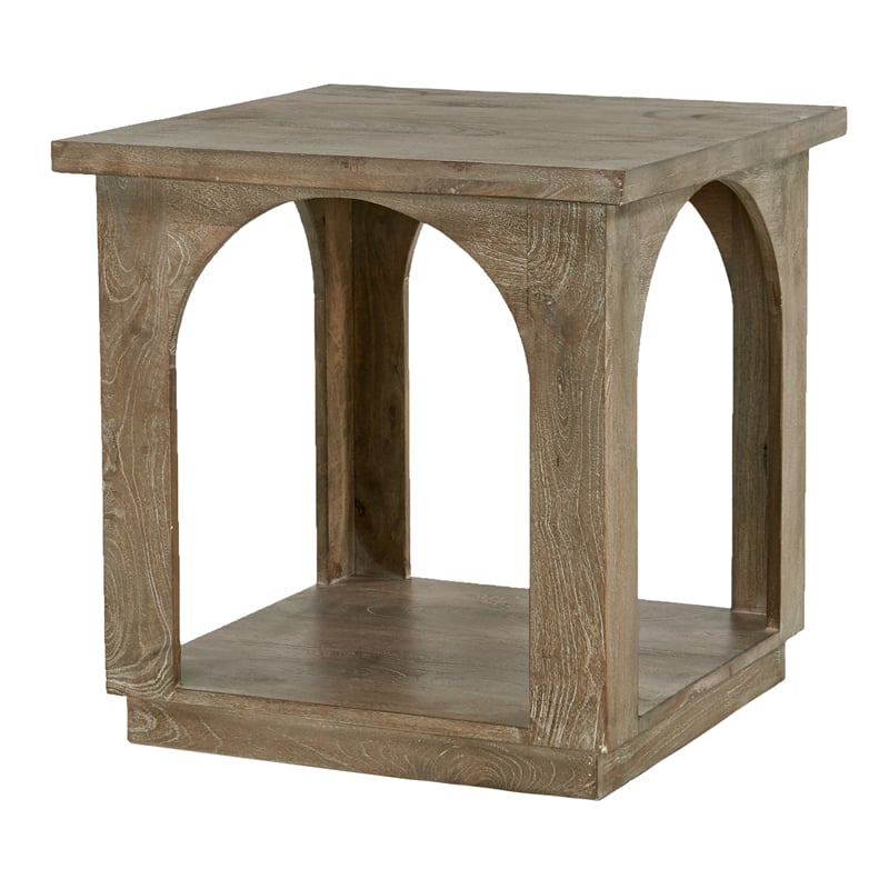 Pemberly Row Solid Mango Wood End Table in North Creek Brown Finish