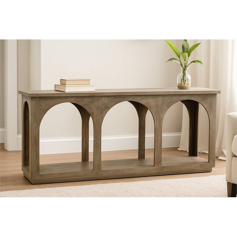 Pemberly Row Solid Mango Wood Console Table in North Creek Brown Finish
