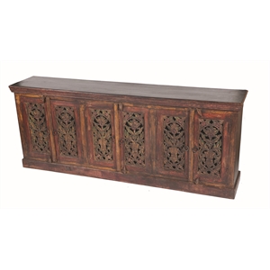 Pemberly Row 6-Door Hand-Carved Solid Wood Buffet in Traditional Brown