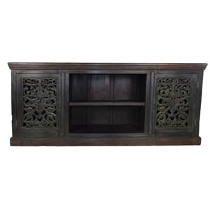 Pemberly Row 2-Door Hand-Carved Solid Wood Media Cabinet in Traditional Dark