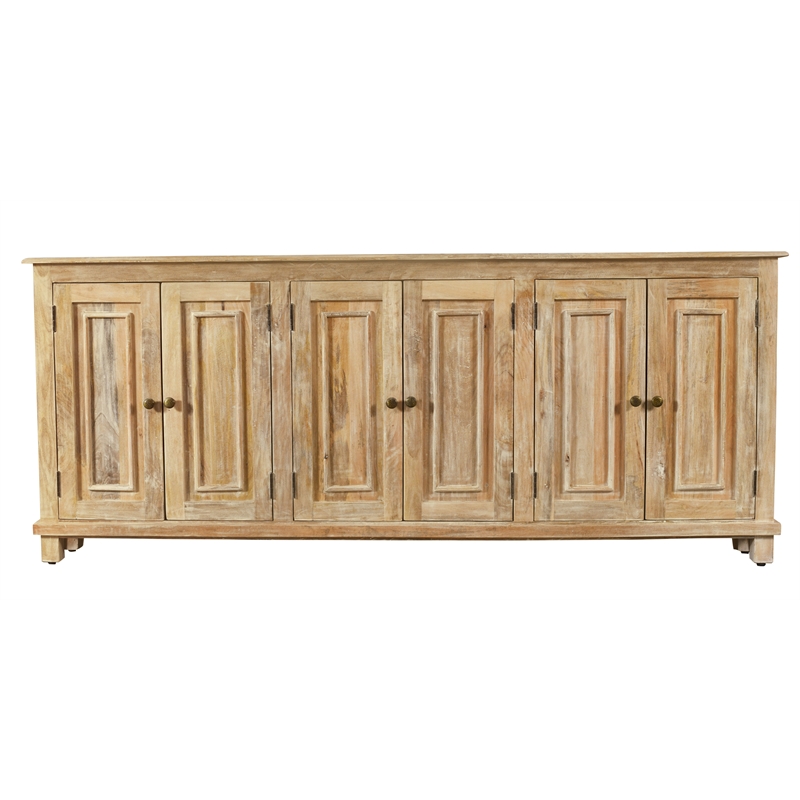 Pemberly Row 6-Door Solid Mango Wood Sideboard in Coastal Natural Finish