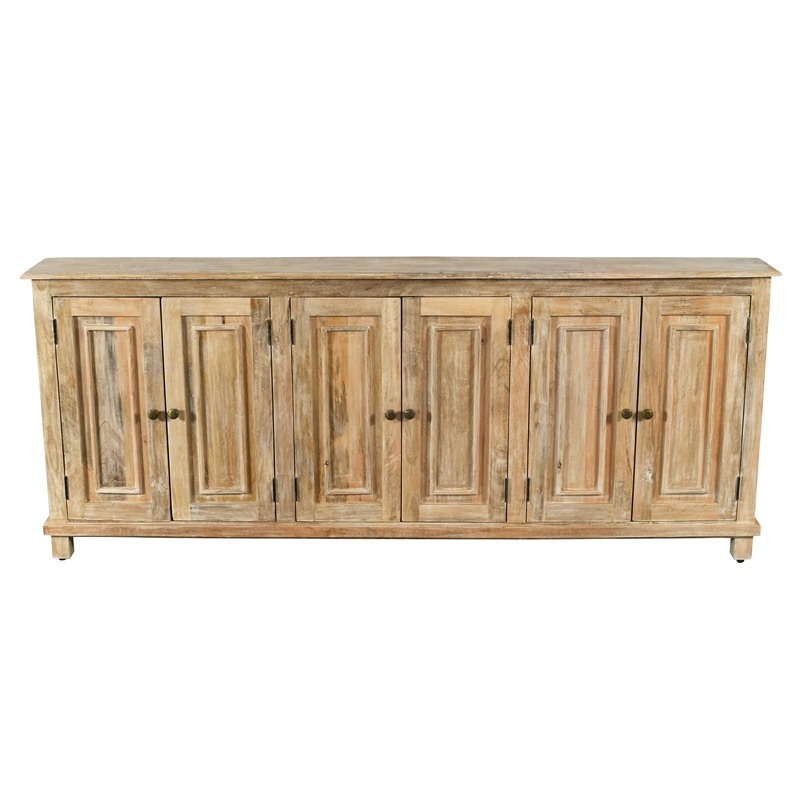 Pemberly Row 6-Door Solid Mango Wood Sideboard in Coastal Natural Finish