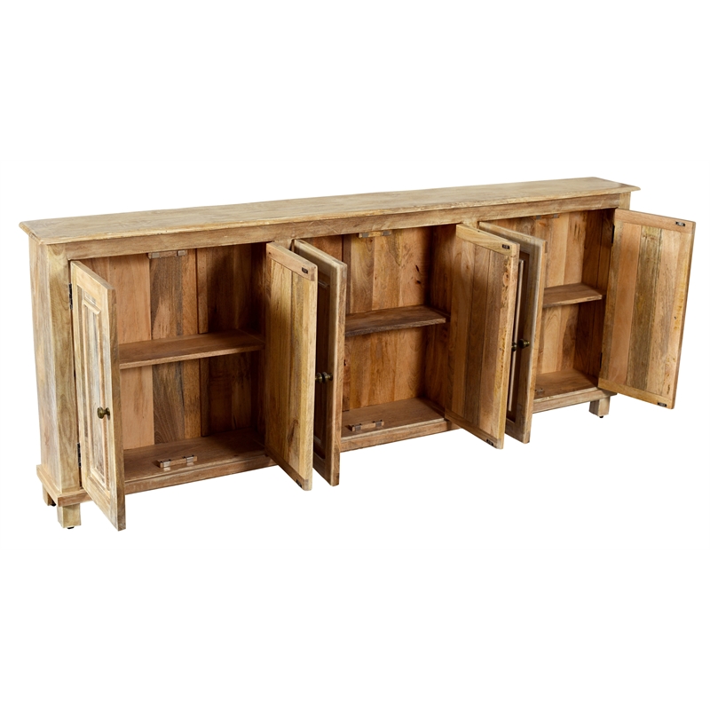 Pemberly Row 6-Door Solid Mango Wood Sideboard in Coastal Natural Finish