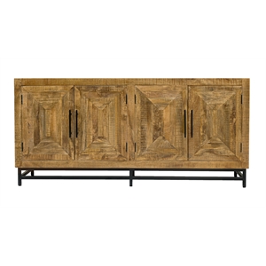 Pemberly Row 4-Door Solid Wood Sideboard with Natural Finish on Iron Base