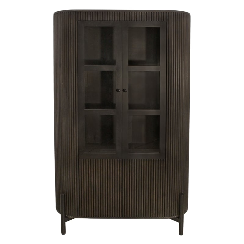 Pemberly Row 4-Door Solid Mango Wood Glass Cabinet in Espresso Finish