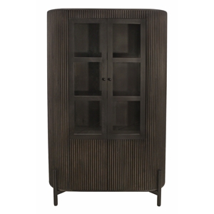 Pemberly Row 4-Door Solid Mango Wood Glass Cabinet in Espresso Finish