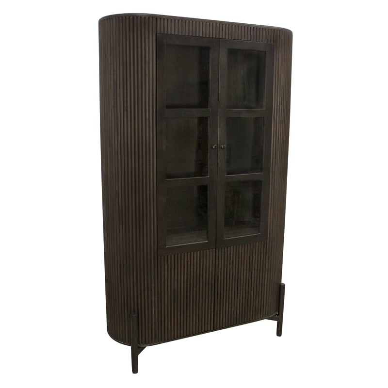 Pemberly Row 4-Door Solid Mango Wood Glass Cabinet in Espresso Finish