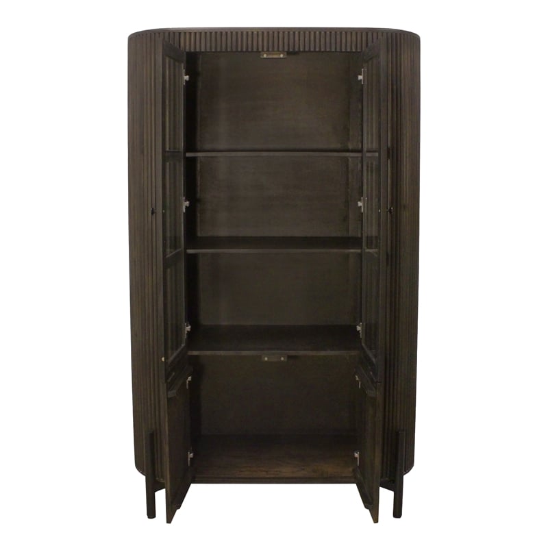 Pemberly Row 4-Door Solid Mango Wood Glass Cabinet in Espresso Finish