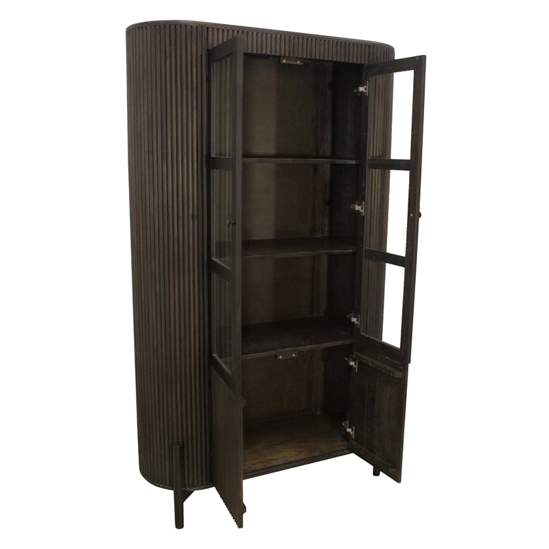 Pemberly Row 4-Door Solid Mango Wood Glass Cabinet in Espresso Finish