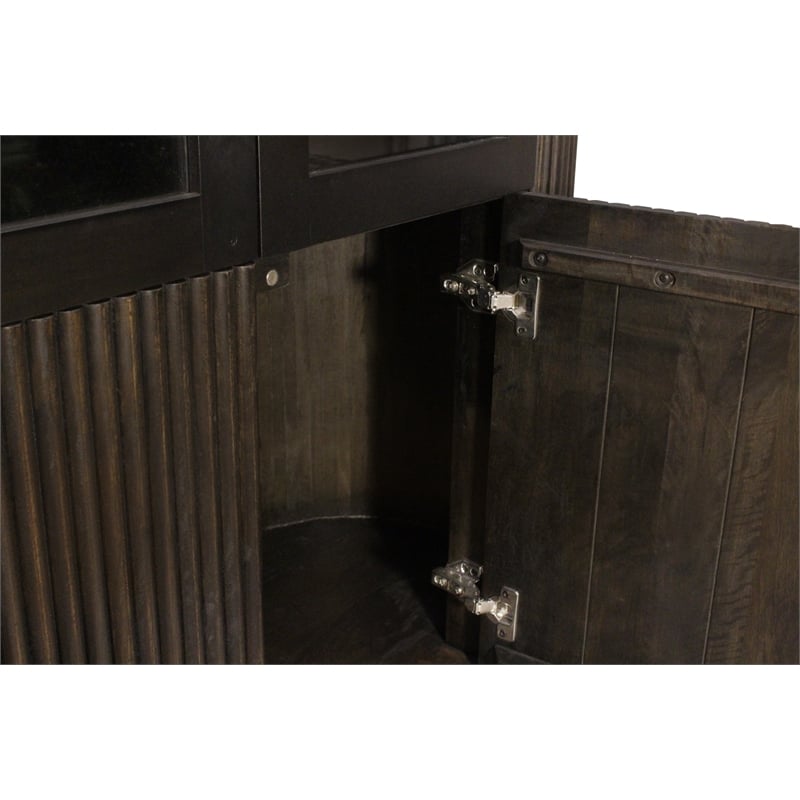 Pemberly Row 4-Door Solid Mango Wood Glass Cabinet in Espresso Finish