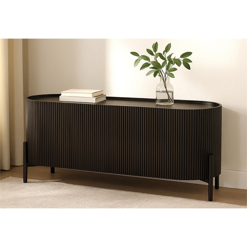 Pemberly Row 3-Door Solid Mango Wood Sideboard in Espresso Finish
