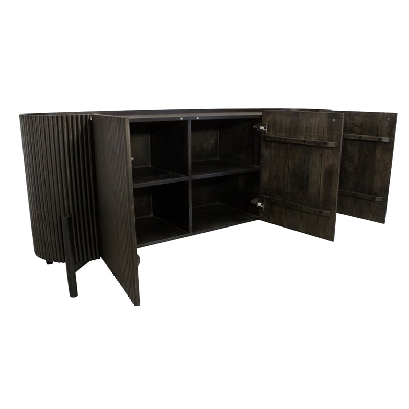 Pemberly Row 3-Door Solid Mango Wood Sideboard in Espresso Finish