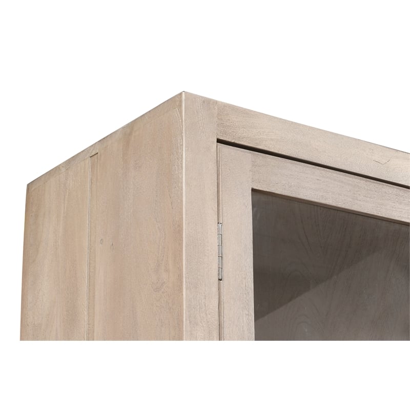 Pemberly Row Reclaimed Solid Wood Glass Cabinet in Light Ash Ivory Finish