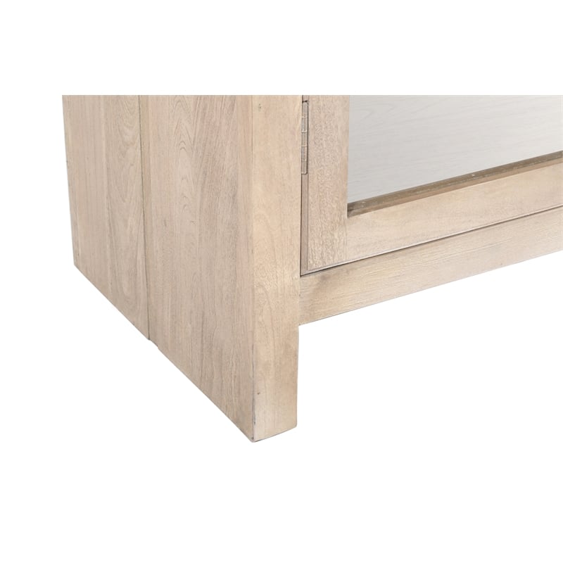 Pemberly Row Reclaimed Solid Wood Glass Cabinet in Light Ash Ivory Finish