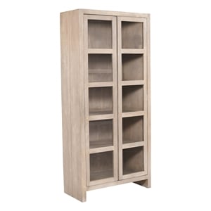 Pemberly Row Reclaimed Solid Wood Glass Cabinet in Light Ash Ivory Finish