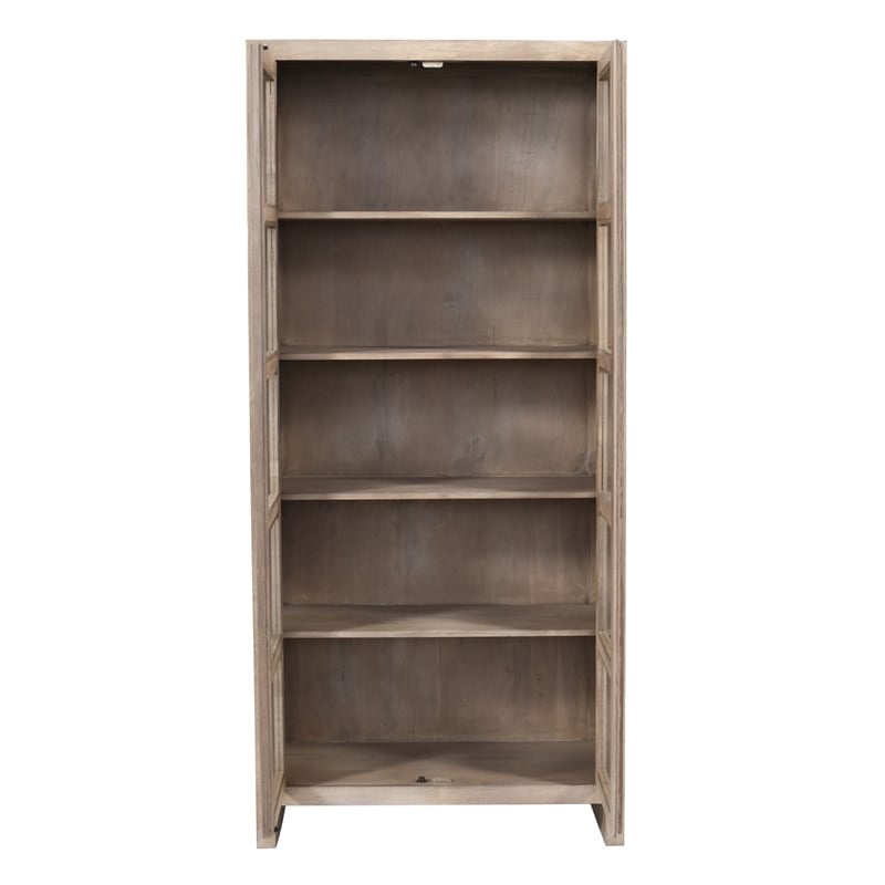 Pemberly Row Reclaimed Solid Wood Glass Cabinet in Light Ash Ivory Finish
