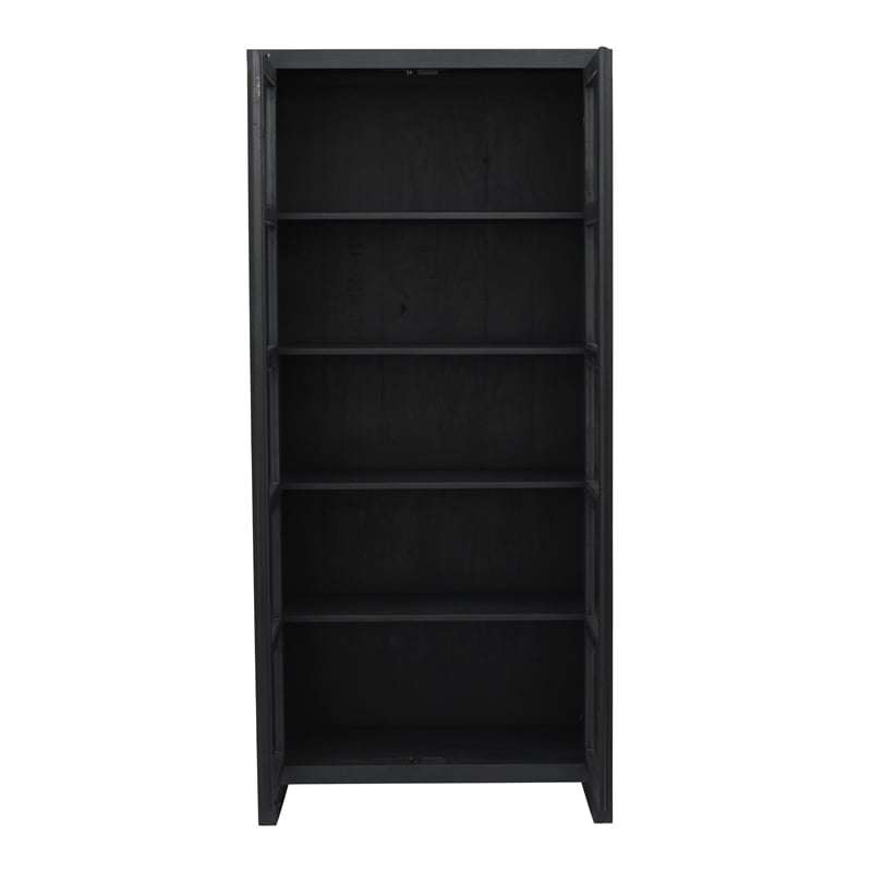 Pemberly Row Reclaimed Solid Wood Glass Cabinet in Graphite Black Finish