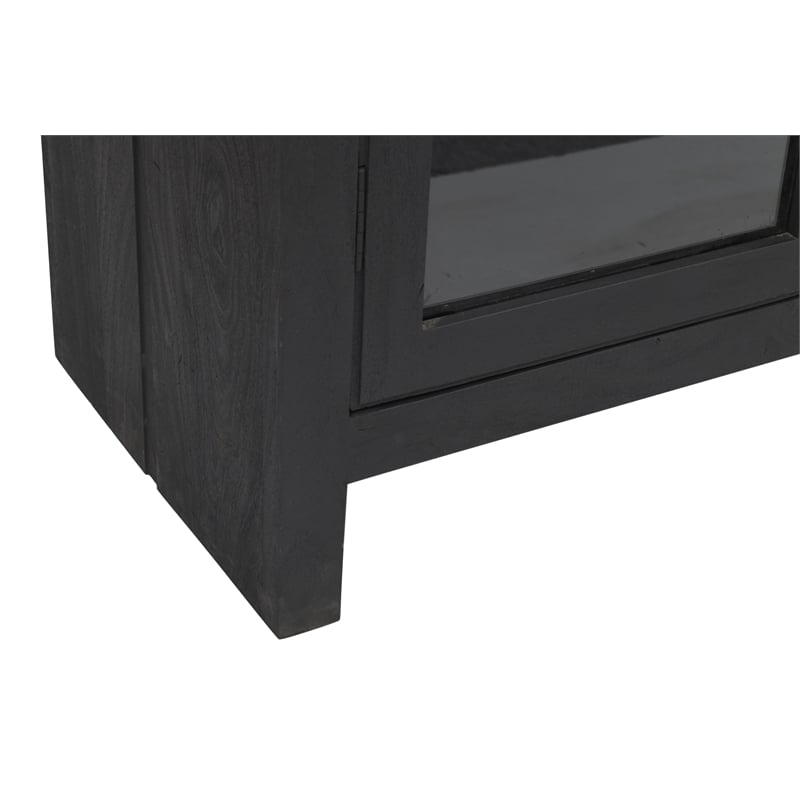 Pemberly Row Reclaimed Solid Wood Glass Cabinet in Graphite Black Finish