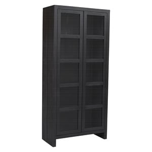 Pemberly Row Reclaimed Solid Wood Glass Cabinet in Graphite Black Finish