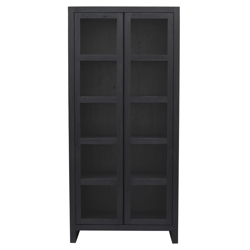 Pemberly Row Reclaimed Solid Wood Glass Cabinet in Graphite Black Finish
