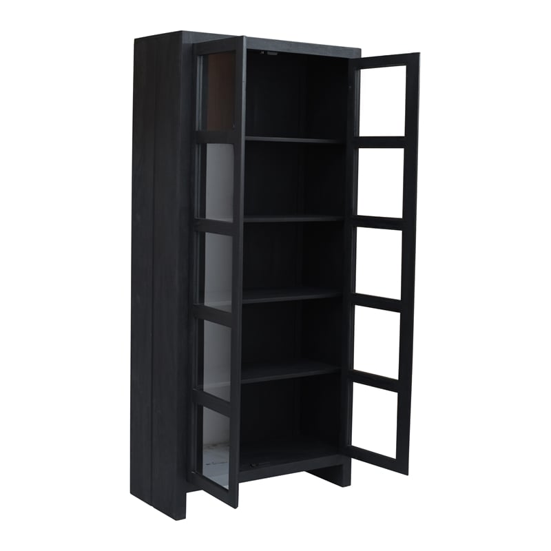 Pemberly Row Reclaimed Solid Wood Glass Cabinet in Graphite Black Finish
