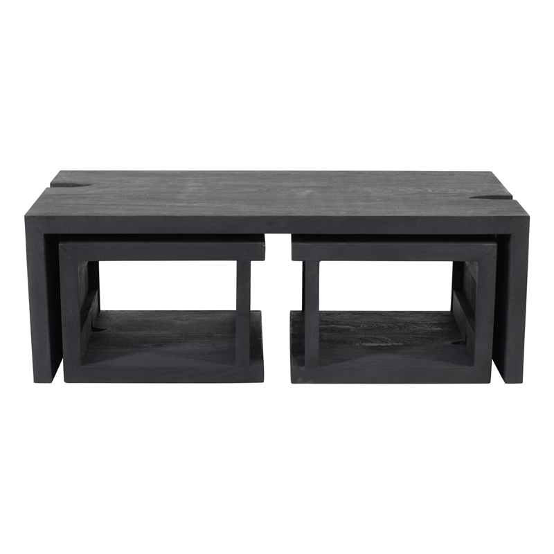 Pemberly Row 3-Piece Reclaimed Solid Wood Cocktail Table Set in Ebony Gray