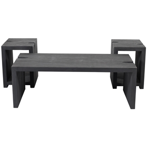 Pemberly Row 3-Piece Reclaimed Solid Wood Cocktail Table Set in Ebony Gray