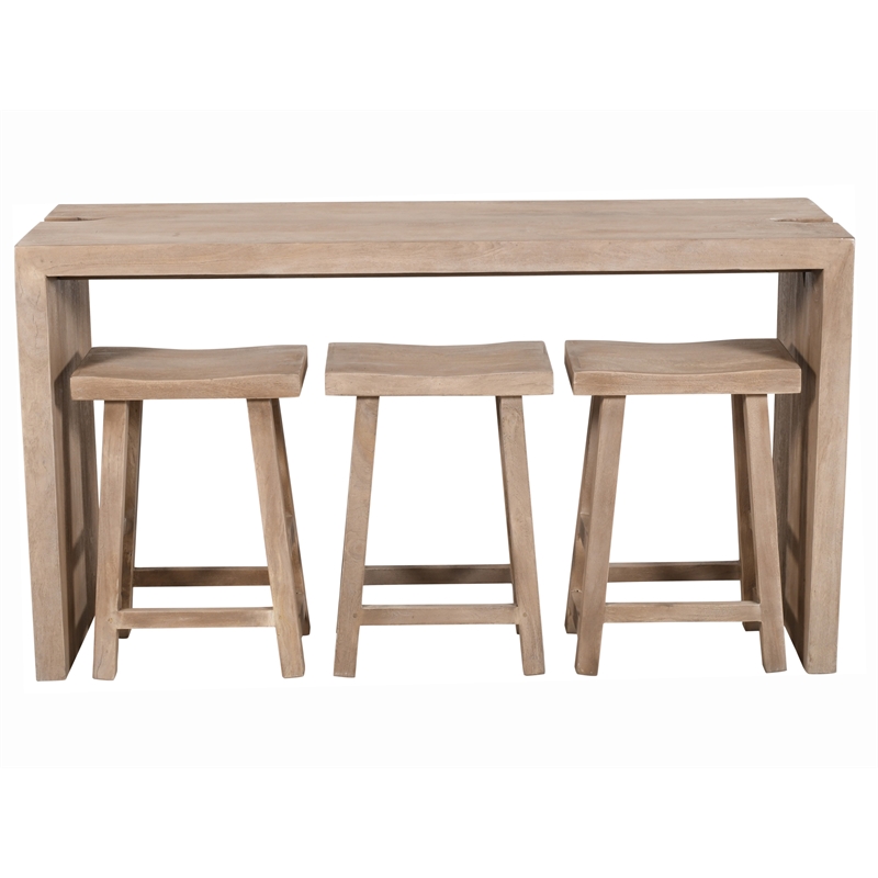 Pemberly Row 4-Piece Reclaimed Wood Counter Table Set in Light Ash Ivory