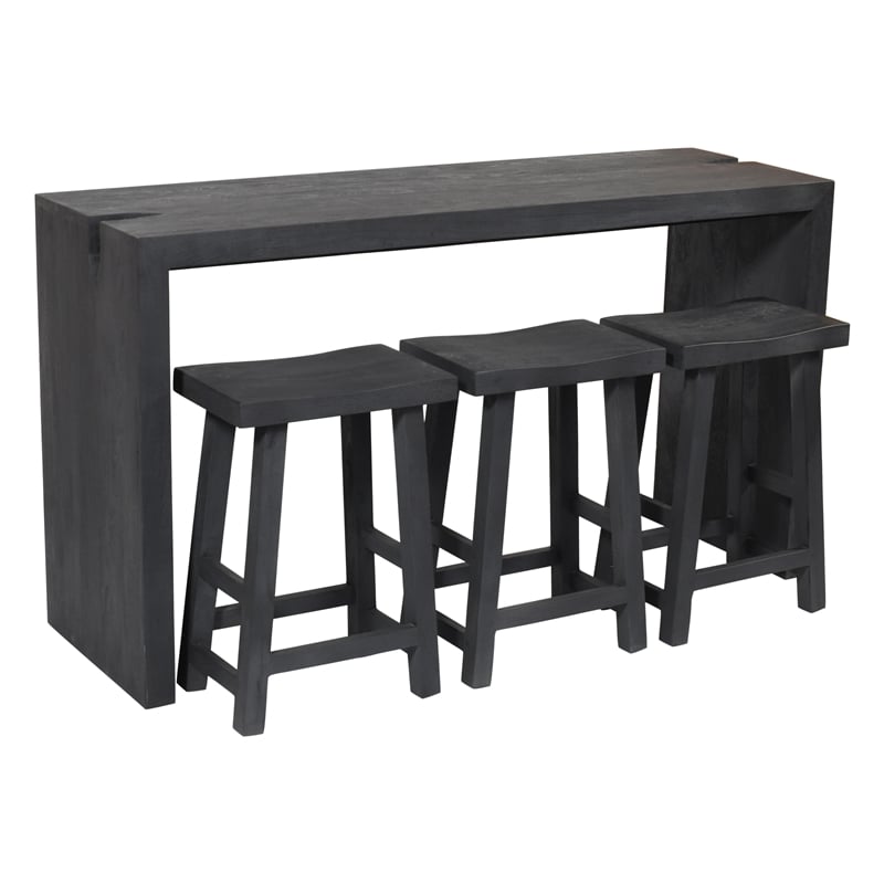 Pemberly Row 4-Piece Reclaimed Wood Counter Table Set in Graphite Black