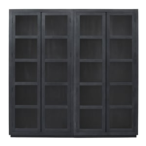 Pemberly Row Reclaimed Solid Wood Glass Bookcase in Graphite Black Finish