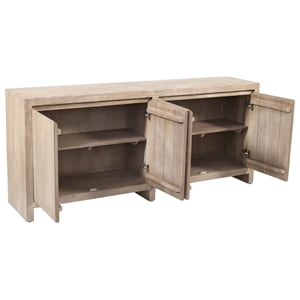 Pemberly Row 4-Door Reclaimed Solid Wood Sideboard in Light Ash Ivory