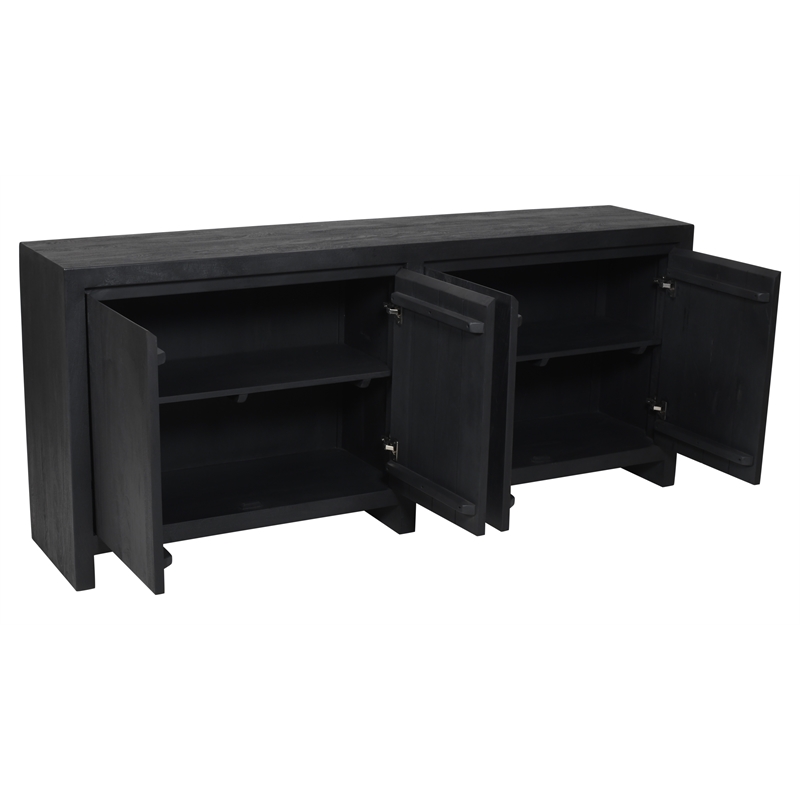 Pemberly Row 4-Door Reclaimed Solid Wood Sideboard in Graphite Black