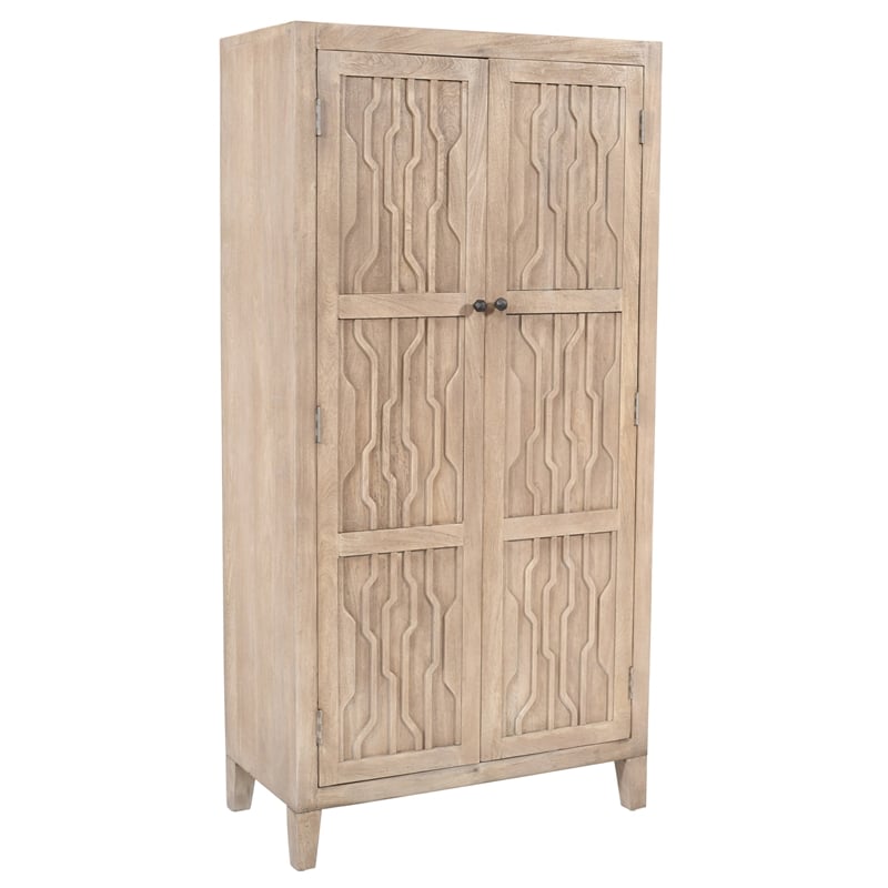 Pemberly Row Reclaimed Solid Wood Tall Cabinet in Light Ash Ivory Finish