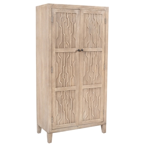 Pemberly Row Reclaimed Solid Wood Tall Cabinet in Light Ash Ivory Finish